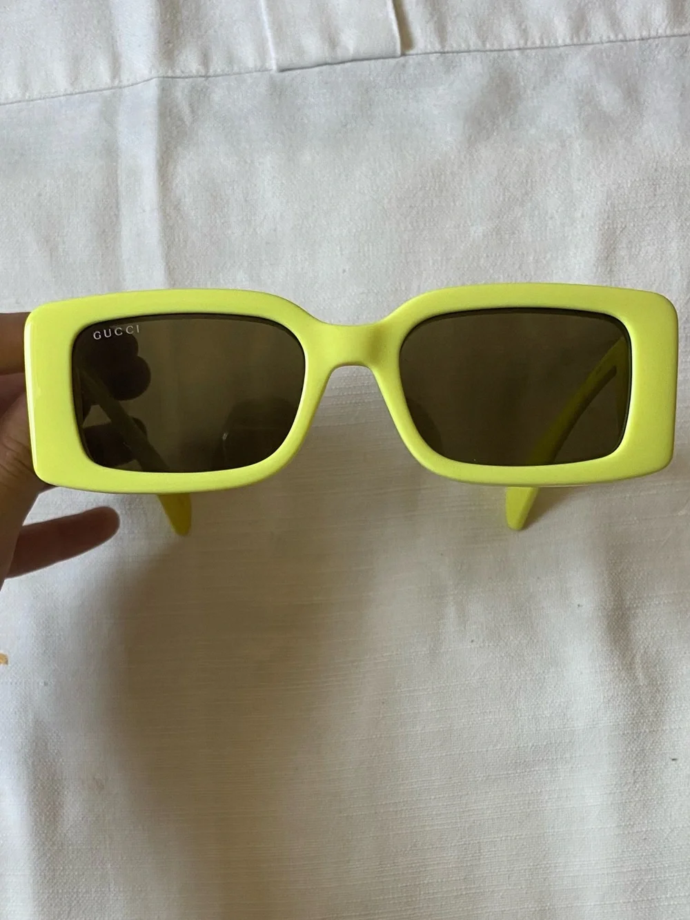 Gucci Neon Yellow Rectangular Sunglasses with Dark Lenses